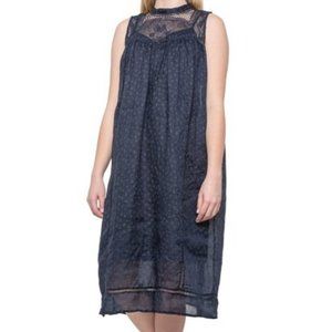 Navy Lace Yoke Printed Midi Dress,  M